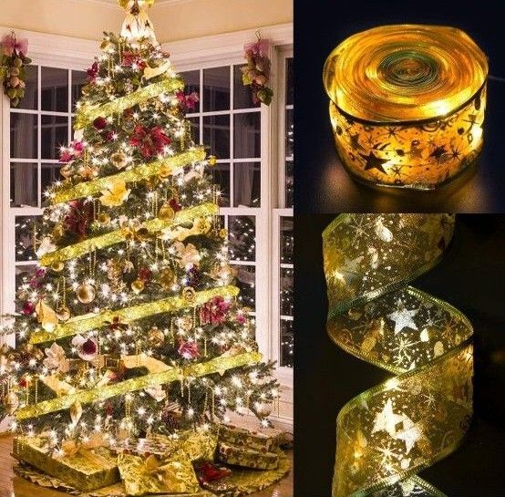 クリスマス 発光リボン LED クリスマスツリー デコレーション 飾り 4M