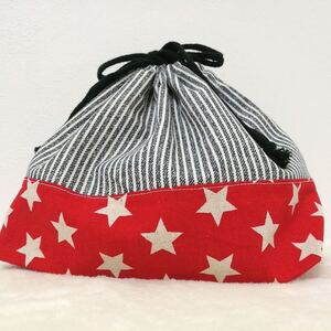 【入園・入学】高学年まで使えるヒッコリー×星柄のオシャレお弁当袋 ハンドメイド