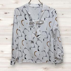 C0866 ヴィンテージ Vintage ブラウス 長袖 (白) 総柄