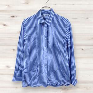 F0152 ユニクロ UNIQLO 長袖シャツ (S) ボーダー 総柄 ブルー
