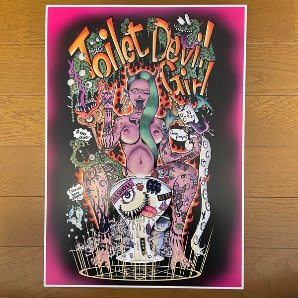 yuichiオリジナル『Toilet Devil Girl』オリジナルA3イラストポスター アート 複製品