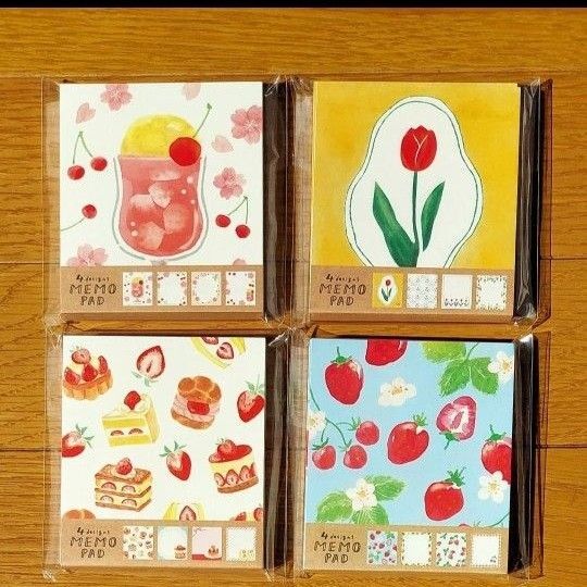 古川紙工 メモパッド 4点セット いちご柄