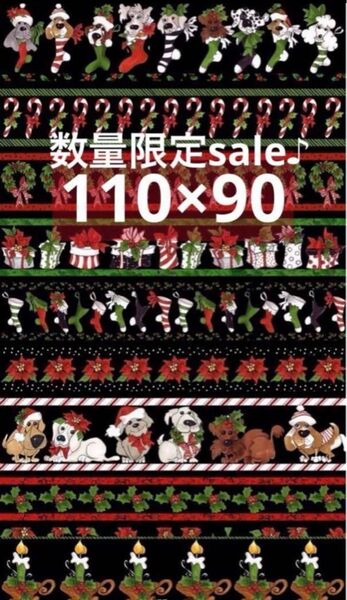 sale♪ロラライハリス生地 Doggie Holidayボーダーブラック110×90