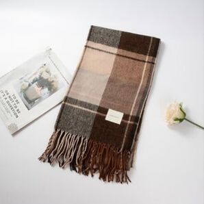 【SELF SERVICE チェック柄マフラー】大判 ブラウン マフラー 羽織り