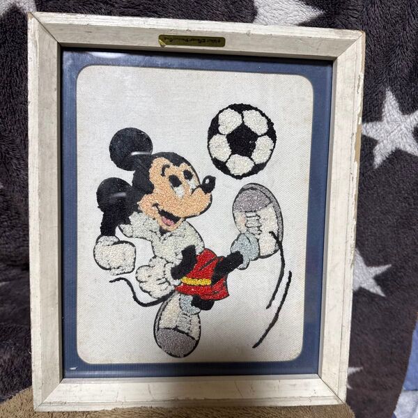 アンティーク ウォルトディズニー ミッキーマウス ビンテージ 当時物 ミッキー 刺繍 額縁入 インテリア Disney ディズニー
