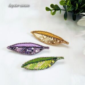 ビーズ刺繍 糸刺繍 葉っぱのブローチ(金額は1個のもの)