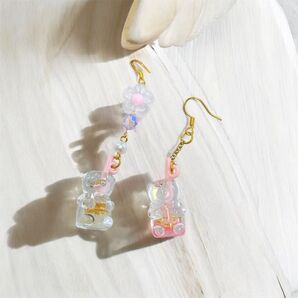 ハンドメイド ピアス くまドリンク ハリボー