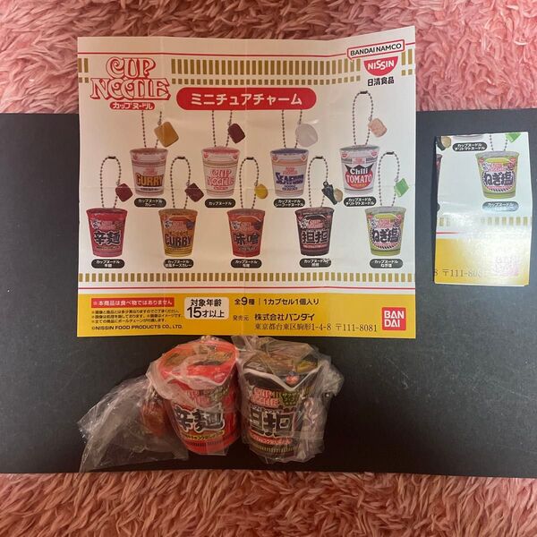 【新品未使用 未開封】日清カップヌードル ミニチュアチャーム 辛麺 担担 2種類