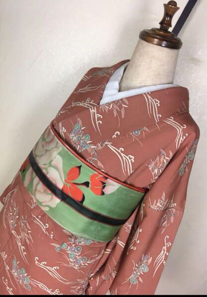 正絹 小紋 菊柄 波柄 笹 きもの巡り