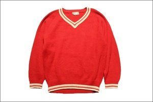 70's Meisler Knitmeizla- вязаный V шея шерсть свитер Австрия производства красный Vintage Vintage USA б/у одежда Old GC230