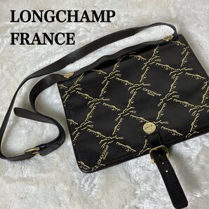 ロンシャン made in FRANCE 希少レトロビンテージホースロゴ ユニセックス人気2ウェイ ショルダーバッグ ブラウン