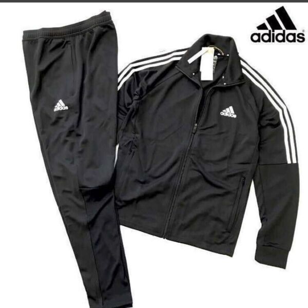 定7689新品【adidas】アディダスメンズトラックスーツ上下XL(ブラック)セットアップスリーラインオールシーズン