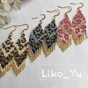 NO.601 フリンジ ビーズ ピアス ヒョウ 豹柄 レオパード