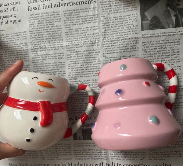新品 タグ付き クリスマスツリー 雪だるま スノーマン ペアマグカップ クリスマス