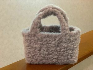 ハンドメイド☆もふもふミニバッグ(グレー) トートバッグ ファーバッグ