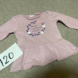 3can4on 薄ピンク色 裾ヒラヒラフレアトレーナー 120