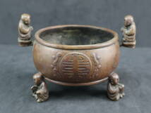 中國 時代物 古銅 唐子耳三足香爐 宣徳年製銘_画像8