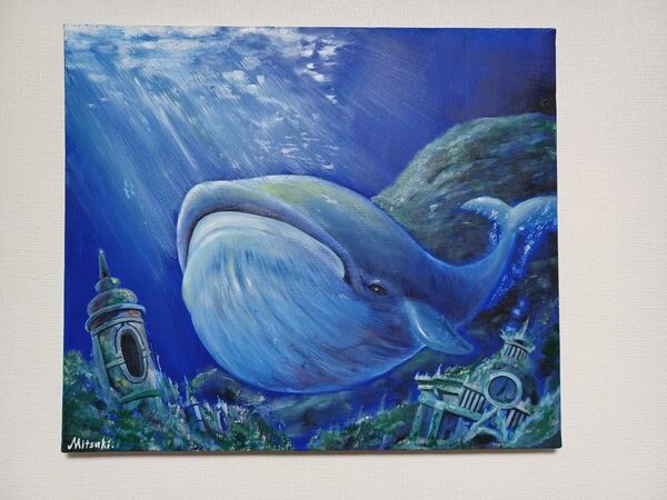 クジラの油絵 原画 ハンドメイド