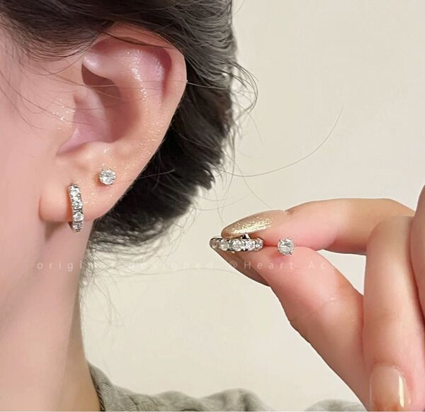 一粒ピアス&フープピアスセット かわいい おしゃれ A1925シルバー