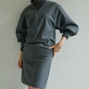 ウィムガゼット長谷川京子さんコラボメルトンスムースワンピース ミニワンピース 袖口ジップ グレー