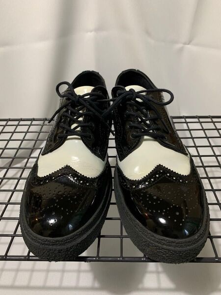 FRED PERRY 白黒コンビ パテントレザー ウィングチップシューズ ツートン バイカラー