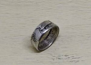 14号サイズ　　新品　未使用　 コインリング　25セント銀貨使用　 （10576）送料無料 本物のコインで制作した手作り銀の指輪