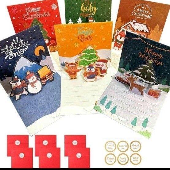 クリスマス カード 6枚セット メッセージカード 封筒付き 3D立体 6種類
