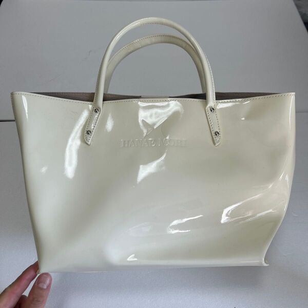 ハンドバッグ HANAEMORI エナメル ホワイト ハナモリエ
