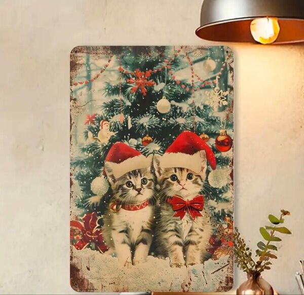 ネコちゃんクリスマス ヴィンテージ猫ちゃん お部屋装飾 猫看板