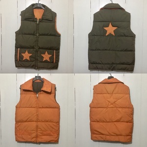  rare 70's Vintage *MONTGOMERY WARDmongome Lee word reversible down vest approximately M-L star pattern Star tea color orange 80's