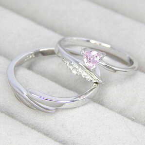 再入荷★新品★人気 ハートフェザー ピンクCZダイヤモンドペアリング シルバー925 限定 プラチナ仕上 レディース メンズ ジルコニア