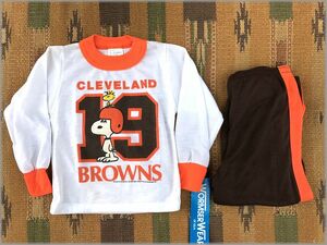 ★ Snoopy 80S USA Dead Stock Детская пижама настройка 3T Cleveland Browns ★ NFL Vintage Kids Верхний и вниз