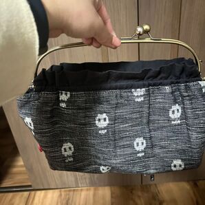 ショルダーバッグ がま口財布風 久留米絣 ドクロ