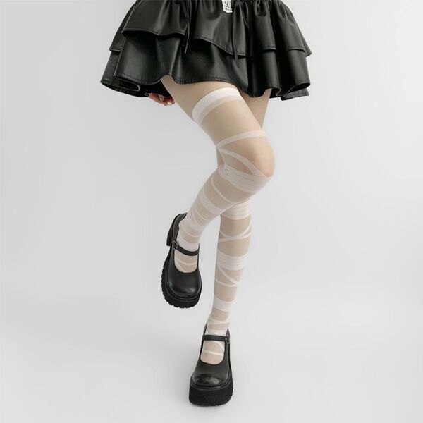 新品 ホワイト ニーハイソックス コスプレ 伸縮 地雷 女子 サブカル ゴスロリ 病みかわ 量産型 ゴシック ロリータ 原宿系