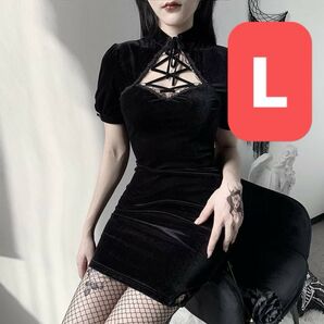 ミニワンピ ゴシック系 ミニスカ ワンピース ショートワンピース 原宿 渋谷 下北沢 オルチャン 韓国 トレンド クリスマス L