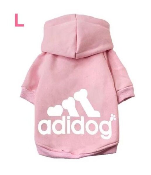 暖か裏起毛♪犬服 パーカー アディドッグ 防寒着 ピンクLサイズ