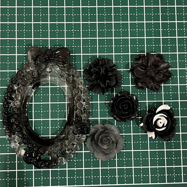 デコパーツ ハンドメイド ゴシック 黒 ブラック バラ カーネーション 花