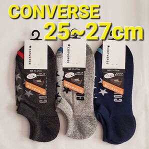 25~27cm コンバース CONVERSE 靴下 ローカット 3足セット 福助 グレー ブラック ネイビー ソックス