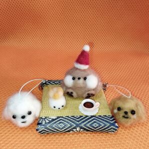 羊毛フェルトポメラニアン!シマエナガとクリスマス&ストラップ(^o^)