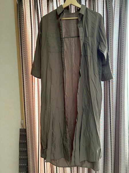 シャツ ロングシャツ ワンピース カーキ Lサイズ