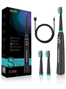 電動歯ブラシ 4時間USB充電30日間の使用 IPX7防水仕様 5つモード クリスマスプレゼント SG958(ブラック
