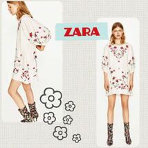 sale!新品タグ付☆ZARA collectionライン☆花鳥エンブロイダリー絹シルクドレス_画像1