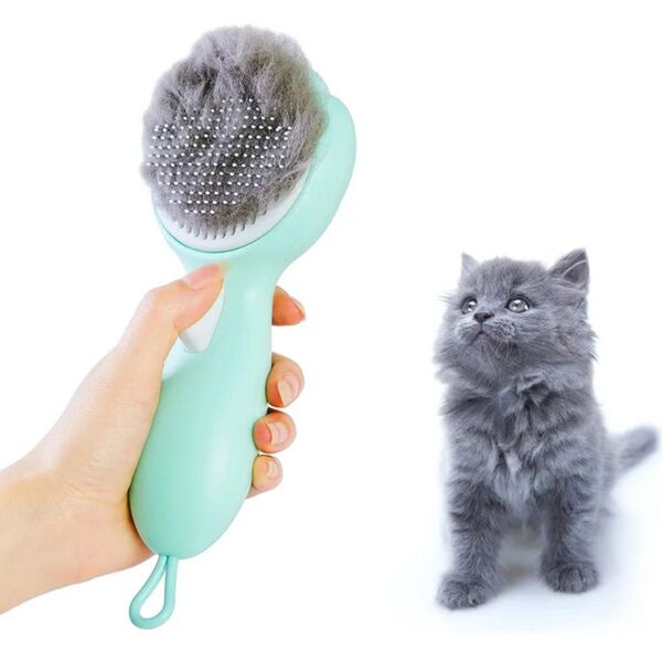 ペットブラシ 犬用 猫用 抜け毛取り ワンプッシュ式丸洗い可能 マッサージ お手入れ グリーン