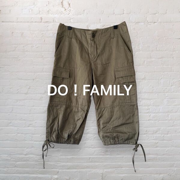 DO!FAMILY カーゴパンツ カーキ ストライプ コットン 綿 レディースリネン混 クロップドパンツ【S】美品