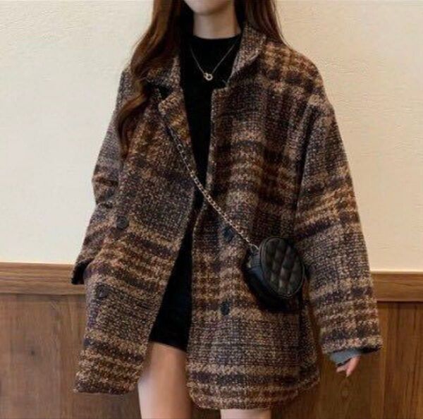 ★限定セール★ ショート丈 膝上 チェック柄 コート 韓国 オルチャン