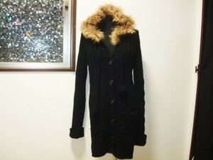 * JAYRO Gyro Chinese racoon asian racoon fur knitted sweater gown cardigan jacket coat black black M size 38 number wool 