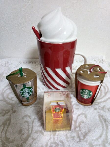 STARBUCKS スターバックス 蓋付きマグカップ & オーナメント×2 メッセージスタンプ×1