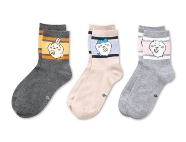 レディース 3足組クルーソックス(ちいかわ)靴下 しまむら コラボ
