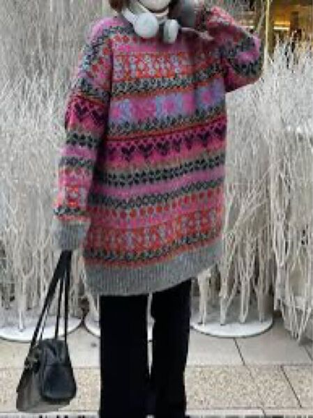 ZARA ジャガード ニット セーター 総柄 チュニック ワンピース グレー