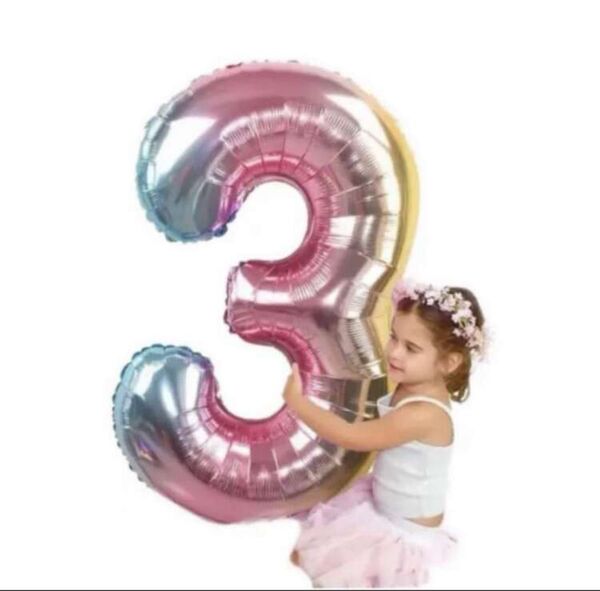 くすみバルーン ナンバーバルーン 風船 誕生日 レインボー 白 カラー 数字3